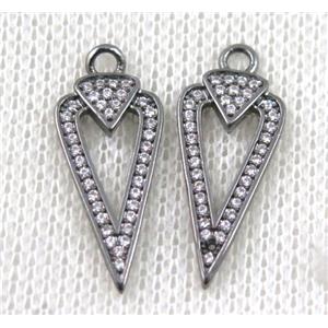 copper arrowhead pendant paved zircon, black plated, approx 10-22mm