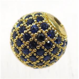 round copper beads pave zircon, gold plated, approx 10mm dia