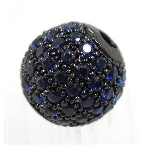 round copper beads pave zircon, black plated, approx 6mm dia