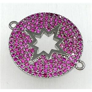 copper button NorthStar connector paved hotpink zircon, platinum plated, approx 18mm dia