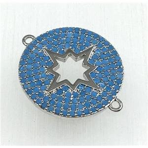 copper button NorthStar connector paved zircon, platinum plated, turq, approx 18mm dia