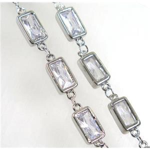 copper chain paved zircon, rectangle, platinum plated, approx 5x8mm