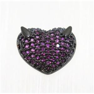 copper foxHead beads paved hotpink zircon, black plated, approx 10x12mm