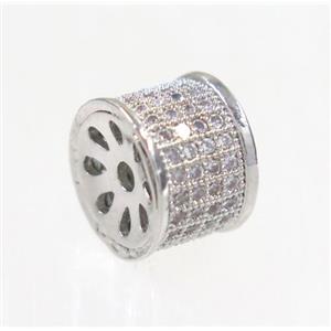 copper rondelle beads paved zircon, platinum plated, approx 6.5x9.5mm