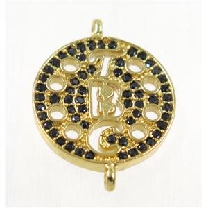 copper connector paved zircon, gold plated, approx 15mm dia