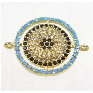 copper Circle connector paved zircon, gold plated, approx 18mm dia