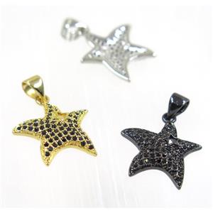 copper Star pendant paved zircon, mix color, approx 16mm
