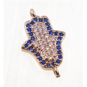 copper hamsahand connector pave zircon, rose gold, approx 11x13mm