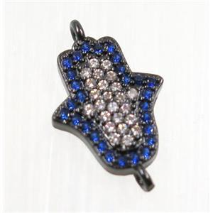 copper hamsahand connector pave zircon, black plated, approx 11x13mm