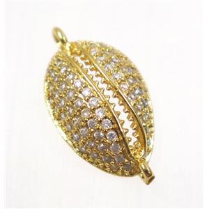 copper connector pave zircon, slide fastener, gold plated, approx 10x16mm