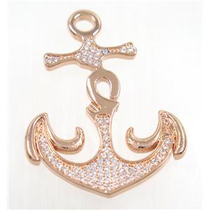copper anchor pendant pave zircon, rose gold, approx 30-33mm