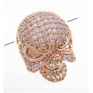 copper skull beads paved zircon, rose gold, approx 15x20mm