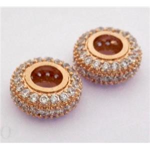 Copper bead paved zircon, rondelle, rose gold, approx 12mm dia