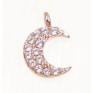 copper Crescent moon pendant paved zircon, rose gold, approx 8.5mm dia