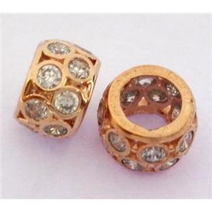 Copper bead paved zircon, rondelle, rose gold, approx 7x10mm