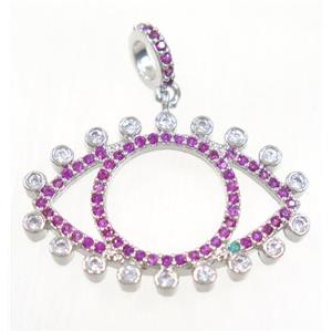copper Eye charm pendant paved zircon, platinum plated, approx 17x25mm