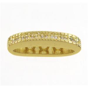 copper oval bead paved zircon with 3holes, gold plated, approx 4x16mm