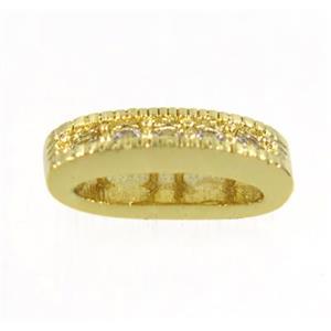 copper oval bead paved zircon with 2holes, gold plated, approx 4x12mm