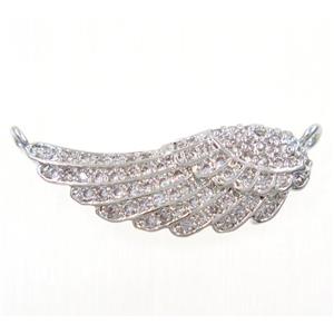copper Angel Wing pendants paved zircon with 2loops, platinum plated, approx 8-20mm