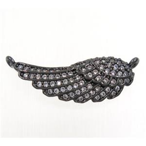 copper Angel Wing pendants paved zircon with 2loops, black plated, approx 8-20mm