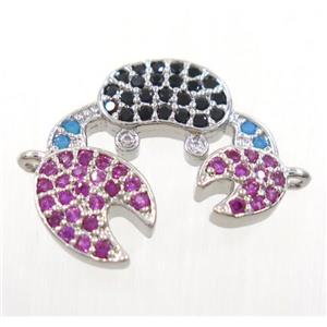 copper Crab connector paved zircon, platinum plated, approx 15-16mm