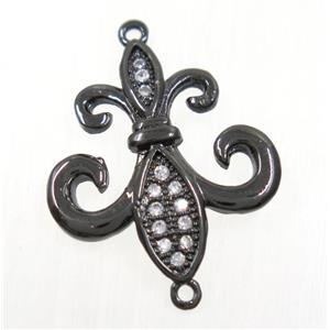 copper anchor connector paved zircon, black plated, approx 18-20mm