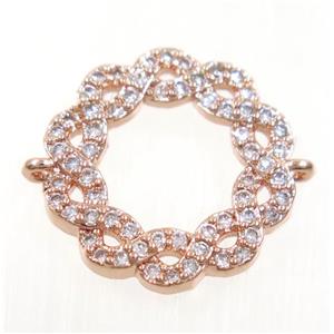 copper wreath connector paved zircon, rose gold, approx 16mm dia