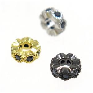 copper rondelle beads paved zircon, mix color, approx 6mm dia, 2.5mm hole