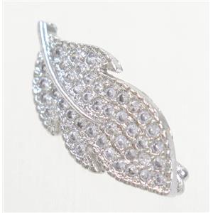 copper leaf clasp paved zircon, platinum plated, approx 12-22mm
