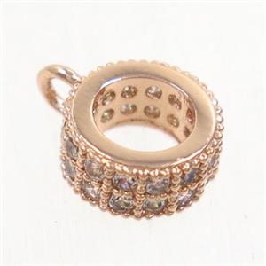copper hanger bail paved zircon, rose gold, approx 8.5mm dia, 5mm hole