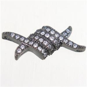 copper connector paved zircon, black plated, approx 9-21mm
