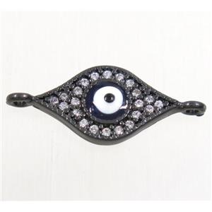 copper evil eye connector paved zircon, black plated, approx 9.5-16mm