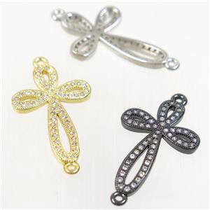 copper cross connector paved zircon, mix color, approx 15.5x23mm