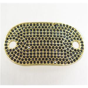 copper runway connector paved zircon, oval, gold plated, approx 18x30mm