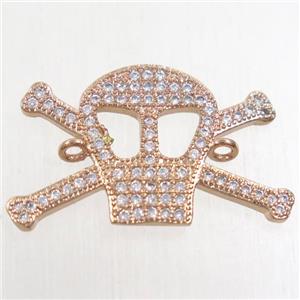 copper skull connector paved zircon, rose gold, approx 15-24mm