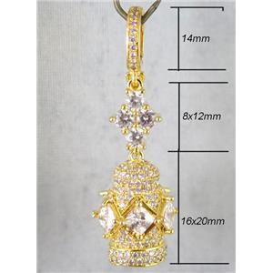copper pendant paved zircon, gold plated, approx 14mm, 8x12mm, 16x20mm