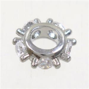 copper beads paved zircon, platinum plated, approx 10mm dia