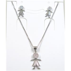 Jelwelry set, copper necklace earring pave zircon, kids, platinum plated, approx 8-16mm