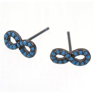 copper infinity earring studs paved zircon, black plated, approx 5-11mm