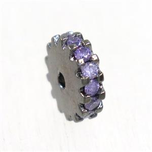 copper rondelle beads pave lavender zircon, black plated, approx 6mm dia