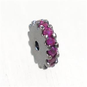 copper rondelle beads pave hopink zircon, black plated, approx 6mm dia