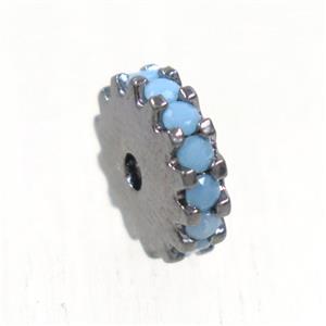 copper rondelle beads pave zircon, black plated, approx 6mm dia