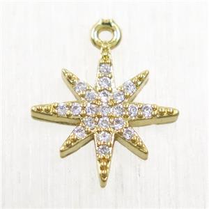 copper northstar pendant paved zircon, gold plated, approx 12mm dia