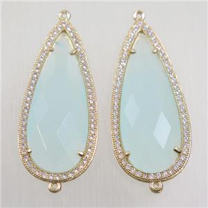 copper teardrop connector paved zircon with lt.green crystal glass, gold plated, approx 18-40mm