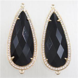 copper teardrop connector paved zircon with black crystal glass, gold plated, approx 18-40mm