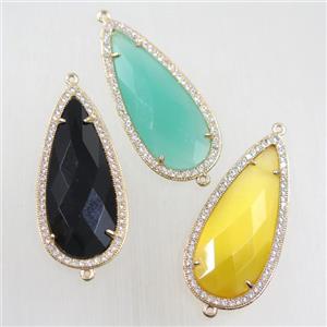 copper teardrop connector paved zircon with crystal glass, gold plated, mix color, approx 18-40mm