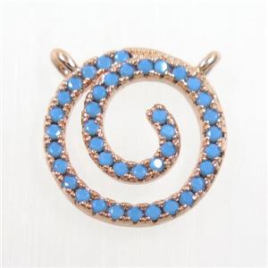 copper circle pendant paved zircon, turq, rose gold, approx 13mm dia