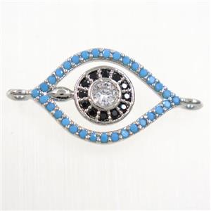 copper eye connector paved zircon, platinum plated, approx 12-18mm