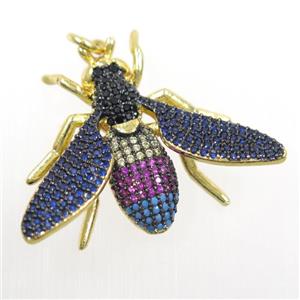 copper Honeybee pendants paved zircon, gold plated, approx 25-32mm