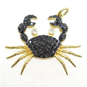 copper Cancer pendant paved zircon, gold plated, approx 23-27mm